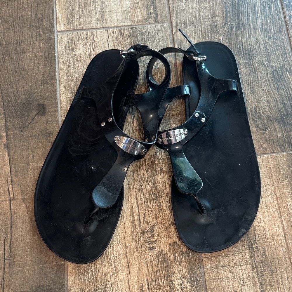 Michael Kors Black Sandals with Silver Accents